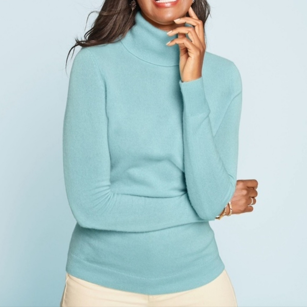 Talbots 100% Pure Cashmere Turtleneck Sweater Blue Cabincore | Women's Size XS - Picture 2 of 7